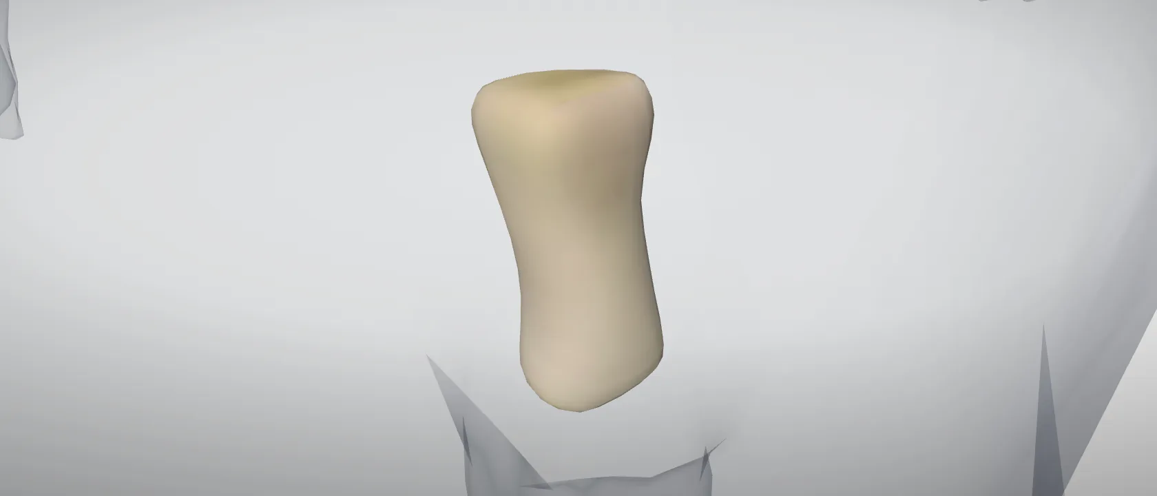 Proximal phalanx, digit 2, left fore (Phalanx proximalis digiti II) of the pig, left side: a three-quarter view of the bone.