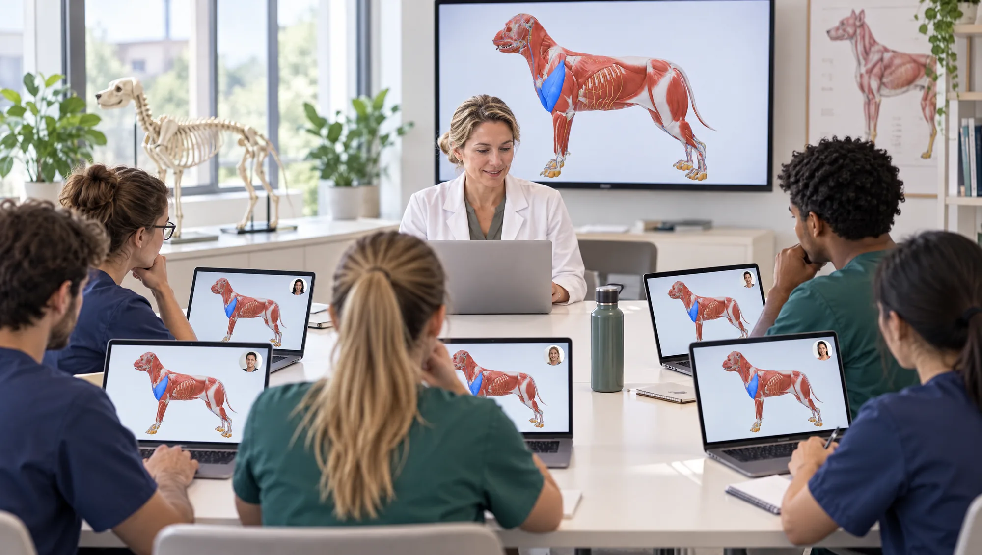 A seminar room where every student's laptop shows the same dog, at the same angle, as the lecturer's